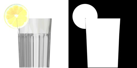 3D rendering illustration of a glass with a lemon slice