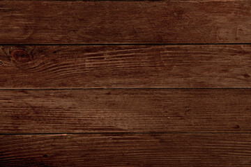 Obraz na płótnie Canvas Vintage brown wood background texture with knots and nail holes. Old painted wood wall. Wooden dark horizontal boards