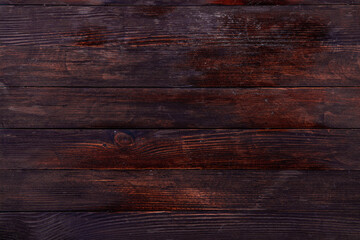Vintage brown wood background texture with knots and nail holes. Old painted wood wall. Wooden dark horizontal boards