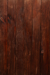 Obraz premium Vintage brown wood background texture with knots and nail holes. Old painted wood wall. Wooden dark horizontal boards