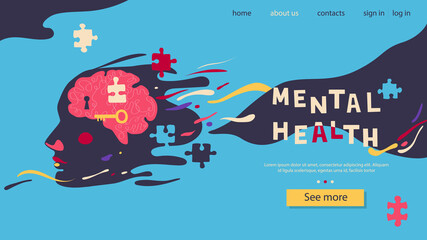 Landing page for a site about mental health. Banner with abstract human face. World Health Day.