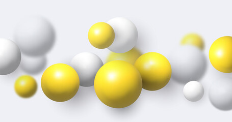 Abstract background with dynamic 3d spheres. Vector illustration of glossy balloons. Modern trendy banner or poster design