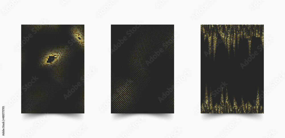 Sticker set of gold glitter backgrounds for greeting cards design. festive decoration with sparkles. - Stickers