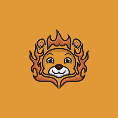 Cute Lion Fire Logo Mascot