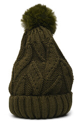 Warm woolen knitted hat with pompon