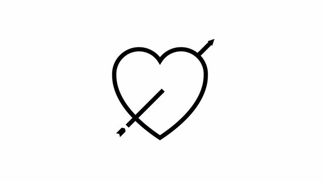 Lovestruck or arrow through heart icon. 4k animation