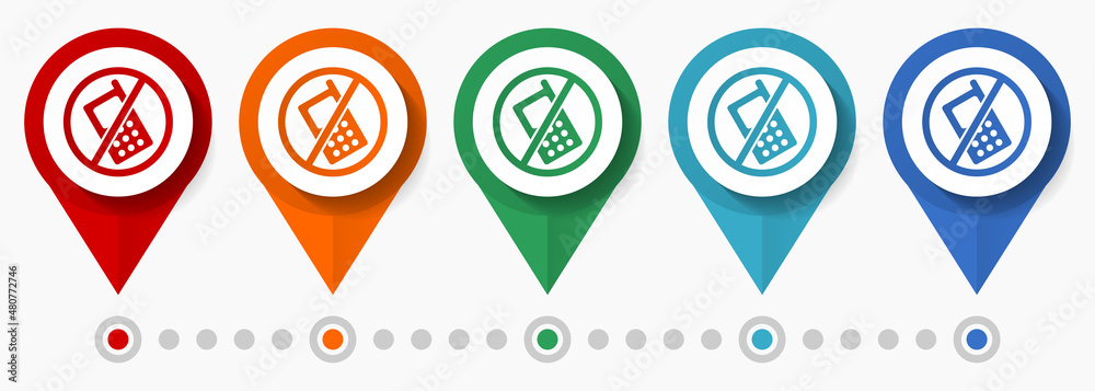 Poster no mobile phone concept vector icon set, flat design pointers, infographic template