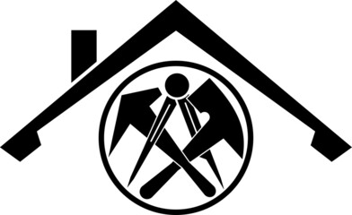 Dach und Dachdeckerwerkzeuge, Werkzeuge, Dachdecker Logo, Aufkleber Label