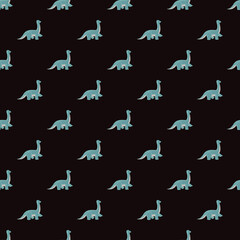 Cute brachiosaurus seamless pattern. Funny children dinosaur sketch.