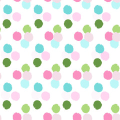 Pom poms of seamless pattern. Hand drawn cute background.