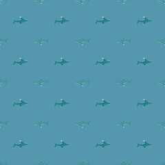 Oceanic whitetip shark seamless pattern in scandinavian style. Marine animals background. Vector illustration for children funny textile.