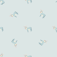 Seamless pattern of donkey. Domestic animals on colorful background. Vector illustration for textile.