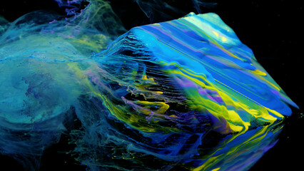 Acrylic colors and ink in water. Abstract frame background.