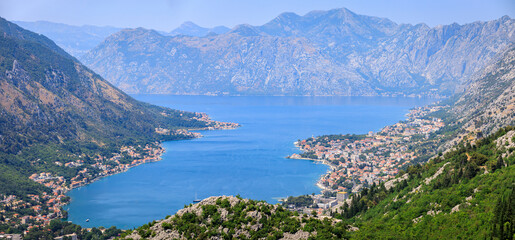 Fototapeta na wymiar Panoramic landscape view of Kotor bay, Montenegro.