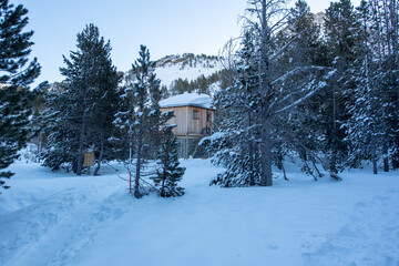 Rustic cabin in the mountains of the Pyrenees in the inerno of 2022
