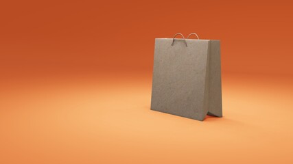 Brown paper Shopping bag orange color background