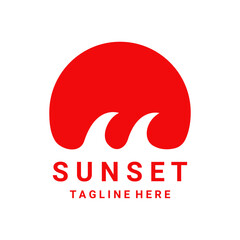 sunset and waves logo design template