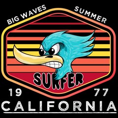 Illustration vector woodpecker with text california and patchwork black background cool design