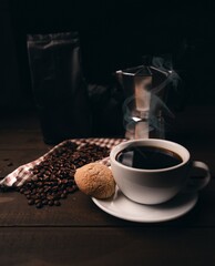 cup of coffee with beans