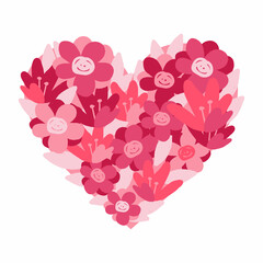 heart from pink flowers. decor element for valentine's day. isolated heart on white background.