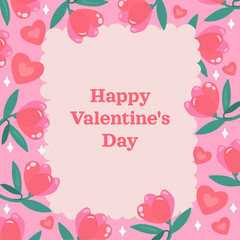 рамка с нарисованными вручную тюльпанами. открытка ко дню святого валентина с красными цветами. рамка с растительным орнаментом.