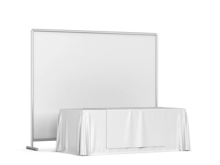 Blank tradeshow tablecloth with runner and backdrop banner mockup