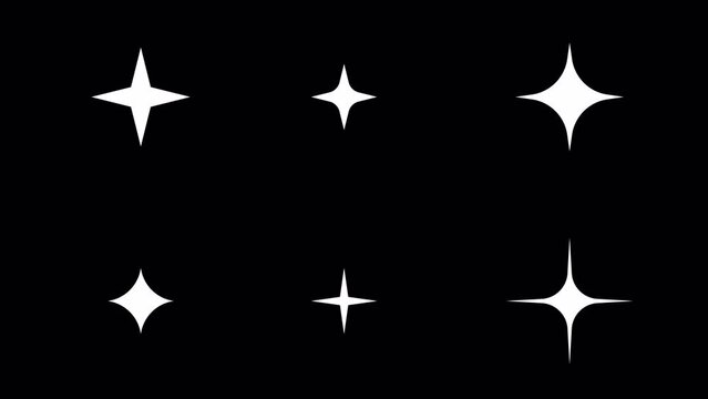 Twinkling star set Hand drawn shining stars. Set of animated cartoon white sparkles in doodle style on transparent background. Alpha channel. A cloud of cosmic shining dust. 4k animation