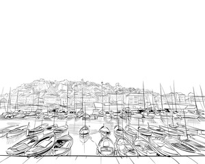 Fototapeta premium France. Nice. old port. Hand drawn sketch. Vector illustration.