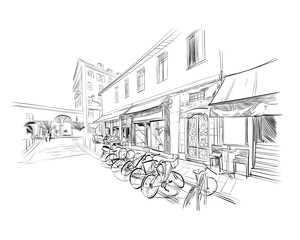 France. Nice. Market. Hand drawn sketch. Vector illustration.  - 480778504