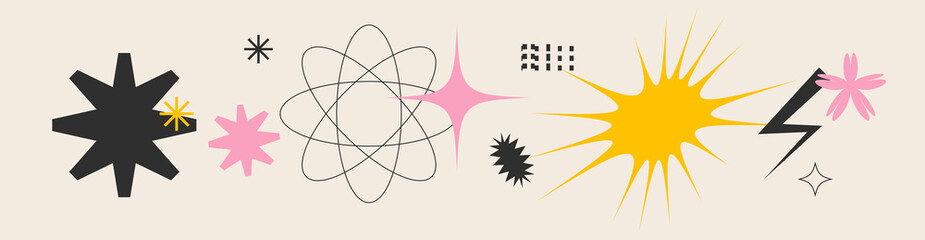 Universal trendy textured geometric bright bold shapes set