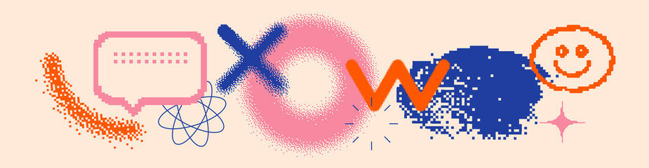 Universal trendy textured geometric bright bold shapes set