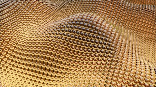 Abstract 3d animation of rows of sparkling glass balls and golden rows. 4k movie
