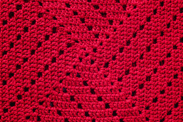 Knitted red texture. Crocheted granny square. - obrazy, fototapety, plakaty