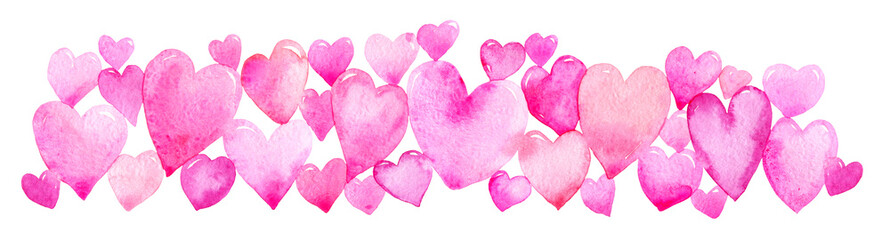 Watercolor heart border isolated on white. Handpainted romantic design heart shaped illustration. Bohemian  wedding invitation, valentines day, engagement, bridal shower, greeting card