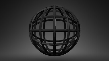 Black circle abstract on black background.
3D illustration for background.