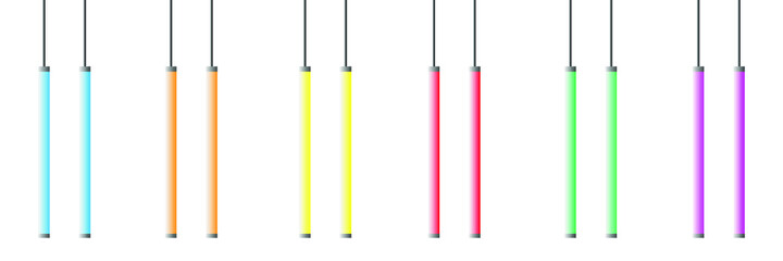 Neon tube. Light blue red color led lamp. Vector electric glowing pink yellow retro decor
