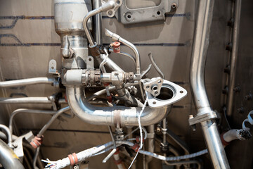 Fototapeta premium Aircraft Engine piping and parts , maintenance and technology concept