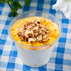 Greek Yoghurt with Honey and Walnuts in a Bowl, Healthy Breakfast