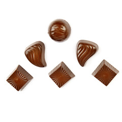 Chocolate praline candies isolated on white .