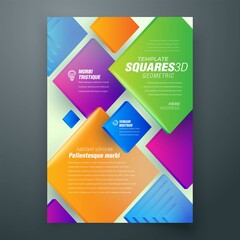 Flyer 3d squares colored geometric figure Cover design template vector