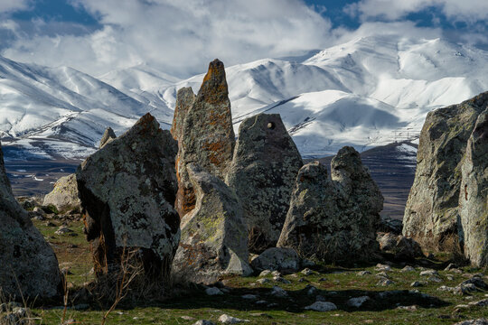 Prehistoric megalithes of Karahunj, (Zorats Karer).  Archaeological site near the town of Sisian in the Syunik Province of Armenia. Also called "Armenian Stonehenge". 