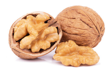 Group of wallnuts isolated on white background