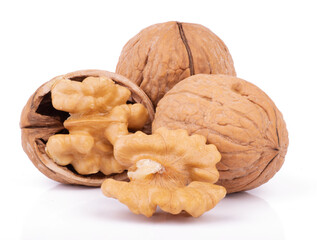 Group of walnuts isolated on white background