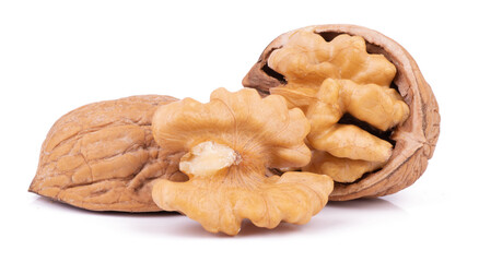 Group of walnuts isolated on white background