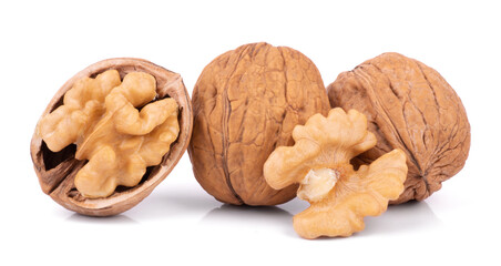 Group of walnuts isolated on white background