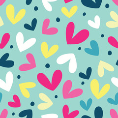 Seamless pattern with hearts on mint background.