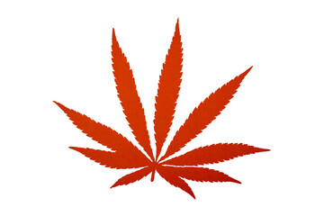 Cannabis leaf icon isolated on white background. Red cannabis leaf.