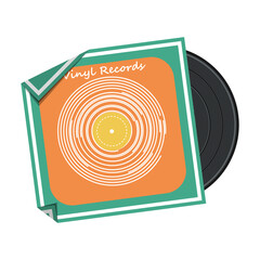 Vinyl record in a colorful paper envelope on a white background. Vector illustration
