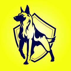 dog trainer logo, k9 police dog, k9 german shepherd mascot logo vector golden retriever rottweiler cane corso doberman border collie beagle  - obrazy, fototapety, plakaty