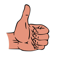 Male hand makes ok gesture with thumb. Contour black drawing. Isolated illustration hand drawn sketch